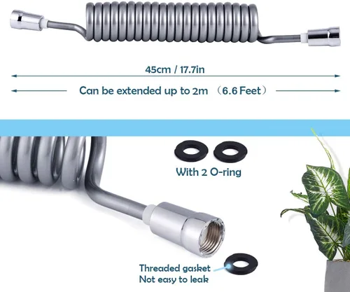 Miniatura 3 de Manguera de resorte para bidé, tubo de ducha flexible, antitorsión y estirable hasta 6.6 ft para agua de fontanería, inodoro, bidé, pulverizador