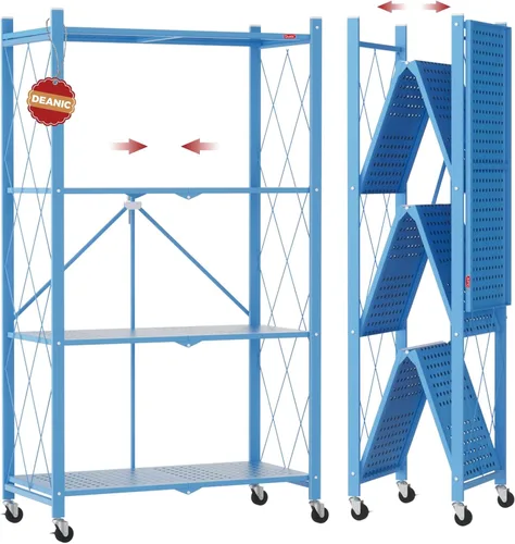 Miniatura 15 de DEANIC Estantes de almacenamiento plegables de 4 niveles con ruedas, estantería de gran capacidad, estante de alambre de metal independiente, Negro