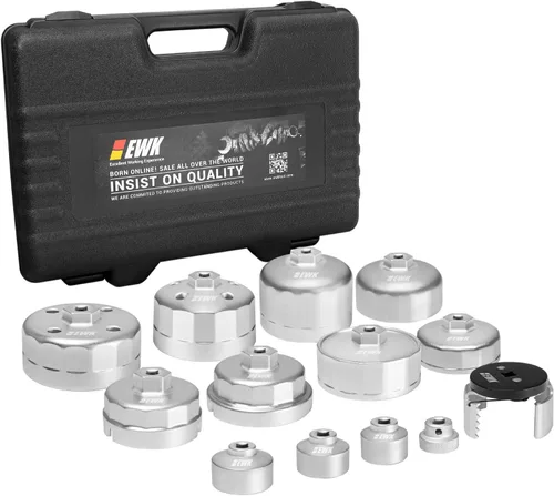 EWK Juego de 13 llaves de filtro de aceite forjado (0.945-3.543 in), kit de herramientas de taza de aluminio con llave ajustable y funda, se adapta