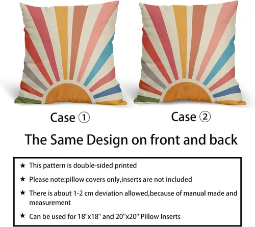 Miniatura 5 de Fundas de almohada boho con diseño de sol y atardecer 18x18, juego de 2 fundas de almohada decorativas de lino con arco iris y cierre