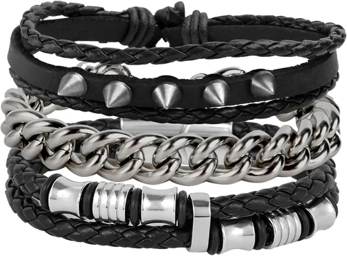 Miniatura 11 de Eigso Juego de 4 pulseras de cuero punk, con tachuelas de roca para hombres y mujeres, estilo retro, clásico, con pinchos, de metal, para hombre