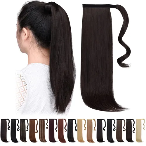 Miniatura 11 de Extensiones de cola de caballo caoba, cola de caballo rizada con clip, 22 pulgadas, 3.5 onzas, extensión de cabello sintético negro, extensión