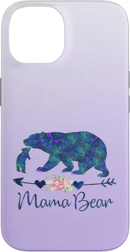 Miniatura 4 de Teal Blue Purple Floral Mama Bear and One Cub Silver Purple Case for iPhone 17