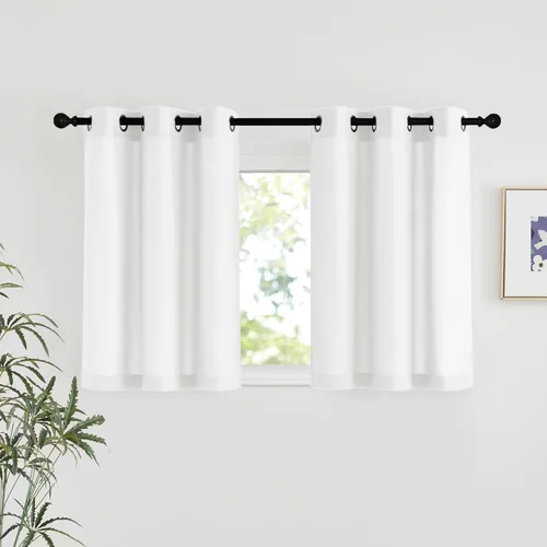 Miniatura 76 de NICETOWN Cortinas de lino natural con textura de lino para dormitorio, mezcla de lino rústica con ojales en la parte superior, semitransparentes