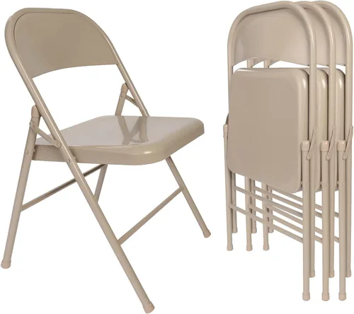 VECELO Juego de 4 sillas plegables de metal, marco de acero con doble bisagra, fácil de plegar y apilar, para oficina, cocina, comedor, boda, patio