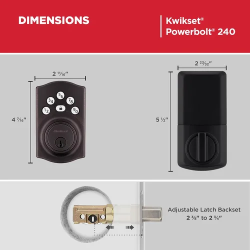 Miniatura 9 de Kwikset Powerbolt 240 - Cerradura de puerta de cerrojo electrónico tradicional de bronce veneciano con teclado de 5 botones, con entrada sin llave