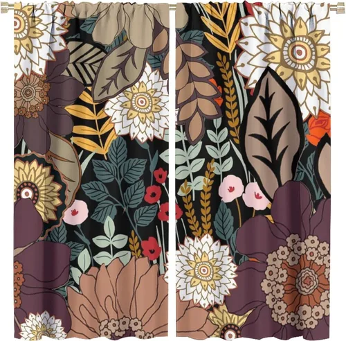 Cortinas de hojas de otoño de mediados de siglo, cortinas opacas con aislamiento térmico y bolsillo para barra, 2 paneles de 45 pulgadas de largo x