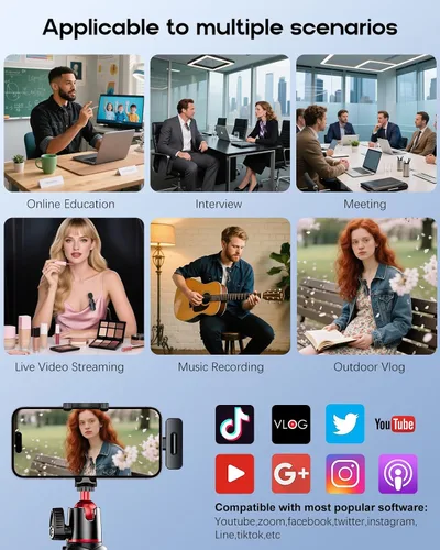 Miniatura 8 de Mini micrófono inalámbrico para iPhone, micrófono Bluetooth Lavalier para grabación de video, paquete de 2 micrófonos de solapa con clip