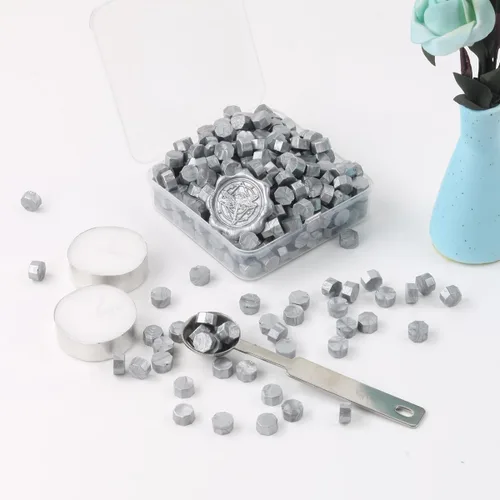 Miniatura 3 de Juego de 300 cuentas de cera de sellado de plata para sello de cera con velas y cuchara de fusión, perfecto para tarjetas de Navidad, sobres