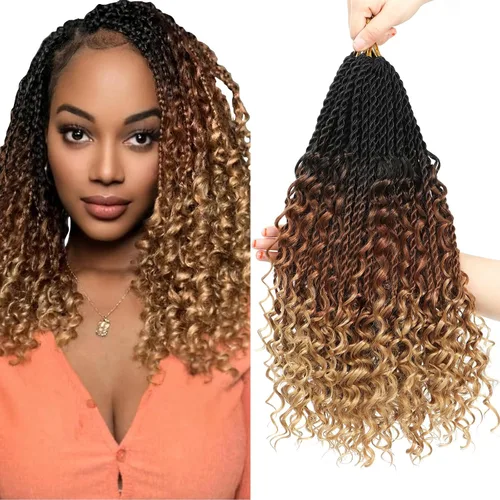 Miniatura 14 de Cabello senegalés de ganchillo con extremos rizados, 12 pulgadas, 8 paquetes de cabello bohemio de ganchillo con rizos de diosa, rizos de ganchillo
