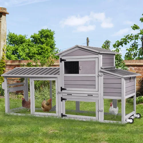 Miniatura 10 de Gutinneen Jaula de Aves de Jardín Exterior de Madera con Nido para Pollos con 2 Puestos, 2 Grandes Puertas Frontales