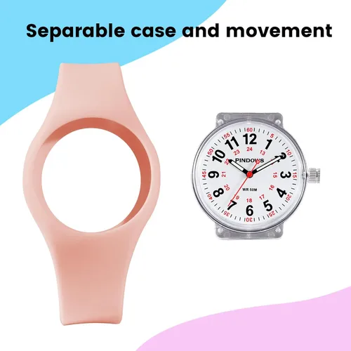 Miniatura 3 de PINDOWS Women Analog Quartz Wrist Watch with Silicone Strap for Young Women Students Easy Read Waterproof Unisex Luminous Dial