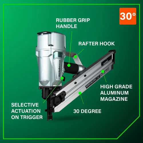 Miniatura 4 de Metabo HPT Clavadora de encuadre, clavadoras neumáticas preferidas en herramientas de marco, herramienta eléctrica de respuesta rápida para pisos
