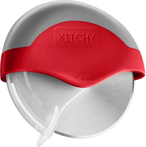Rueda para cortar pizza con protección para cuchilla Kitchy, rebanador súper afilado y fácil de limpiar, de acero inoxidable, Rojo