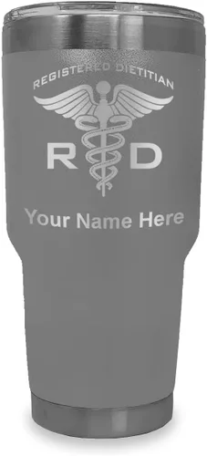 Miniatura 39 de LaserGram Vaso aislado al vacío de 20 onzas, dietista registrado RD, grabado personalizado incluido (negro)