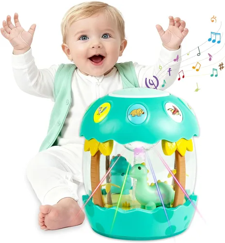 M SANMERSEN Juguetes para bebés de 6 a 12 meses, juguetes musicales giratorios de dinosaurio para bebés de 0 a 6 y 12 a 18 meses, juguetes para Verde
