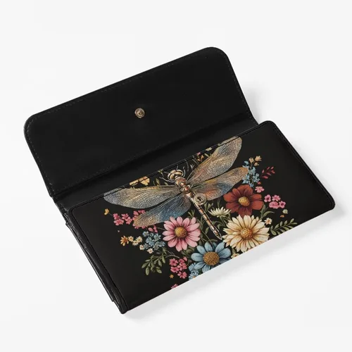 Miniatura 3 de AFPANQZ Carteras de bolsillo para mujer, diseño de libélula 3D, de cuero, con ranuras para tarjetas múltiples, elegante cartera con cierre