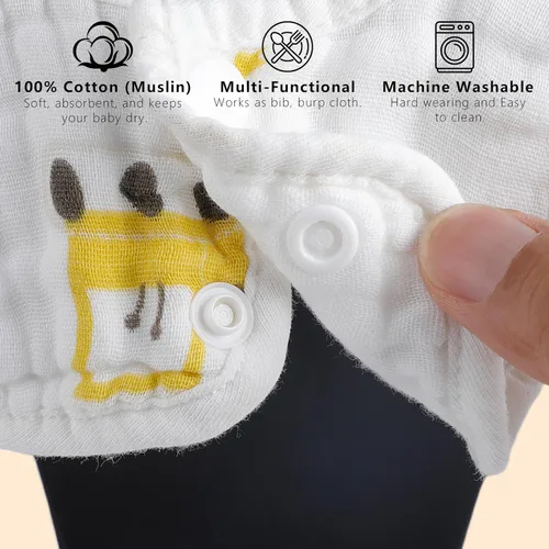 Miniatura 5 de Paquete de 8 baberos de algodón orgánico con rotación de 360°, baberos de muselina para recién nacidos para dentición y babeo, baberos unisex