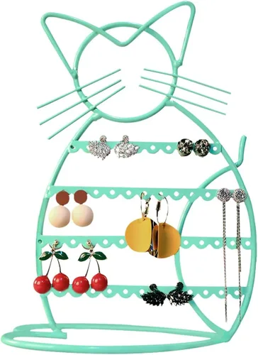Miniatura 10 de Urban Deco Soporte Organizador de Joyas en Forma de Gato, Organizador de Aretes de Metal con 48 Agujeros para Pendientes, Organizador de Exhibición