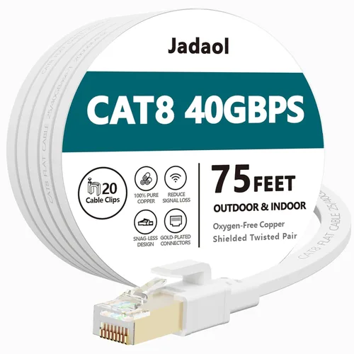 Miniatura 18 de Jadaol Cable Ethernet Cat 8 de 20 pies, 40 Gbps 2000 MHz, cable de conexión LAN RJ45 S/FTP, cable de red Cat8 de alta velocidad para router, módem