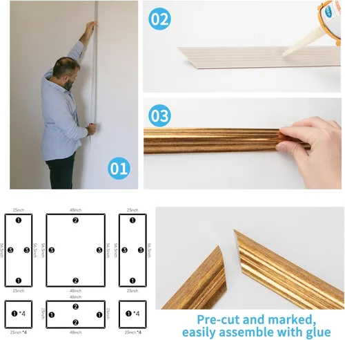 Miniatura 6 de Art3d - Juego de 6 molduras precortadas para pared, paneles de revestimiento para montar, para interior, sala de estar, dormitorio, se instalan