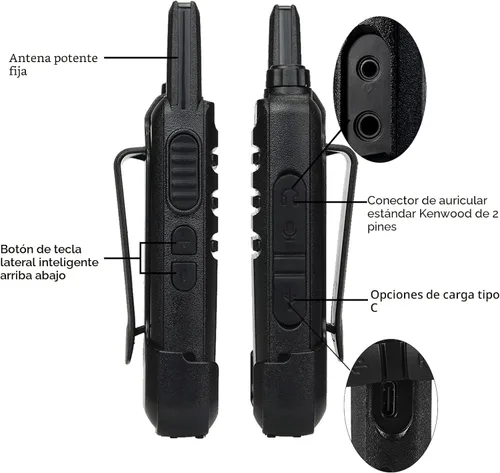 Miniatura 7 de Retevis Radio bidireccional RT22 recargable de largo alcance, radio portátil de 2 vías, carga USB-C, walkie talkies manos libres para adultos
