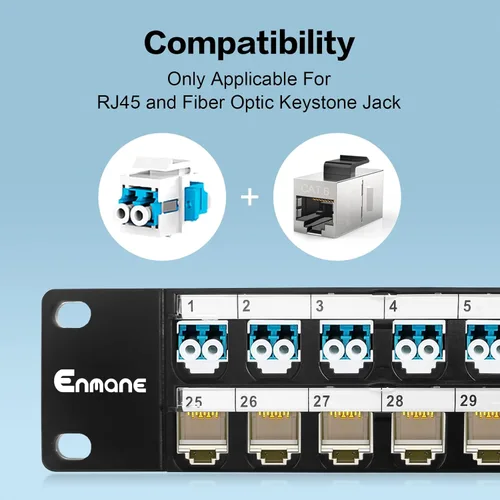 Miniatura 5 de Panel de conexión Keystone en blanco de 48 puertos para montaje en rack y montaje en pared, 1U de 19 pulgadas para red RJ45