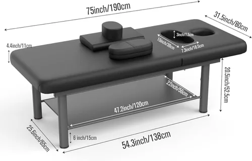 Miniatura 2 de pouseayar Cama de masaje estacionaria profesional resistente, amplia mesa de masaje estacionaria con respaldo para mesa de tratamiento, terapia Negro