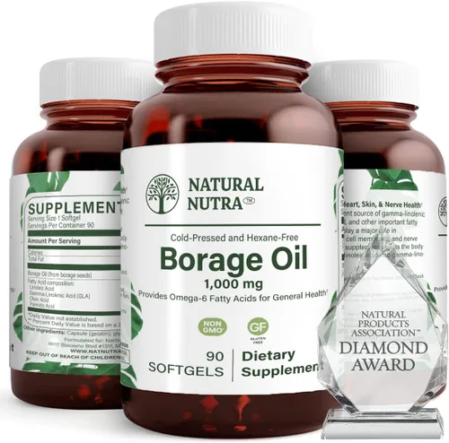 Suplemento de aceite de borraja natural: rico en ácido gamma-linolénico (GLA), un potente ácido graso esencial omega-6 conocido por apoyar la salud