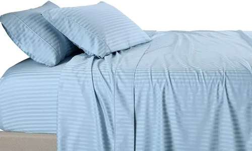 Miniatura 3 de sheetsnthings Damask Stripes - Juego de sábanas de mezcla de algodón de 650 hilos, 4 piezas, tamaño matrimonial, color azul