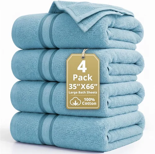 Miniatura 31 de Lane Linen Juego de 4 toallas de baño de 100 % algodón (35 x 66 pulgadas), juego de toallas de baño extragrandes de algodón sin torsión, secado Gris