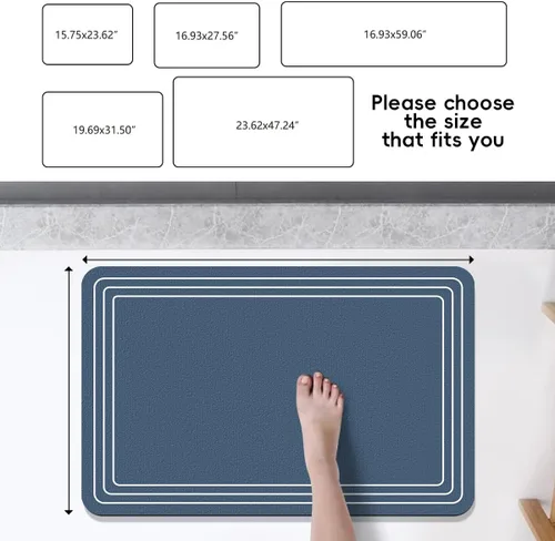 Miniatura 2 de Tapete de baño antideslizante, de 17 x 28 pulgadas, delgado, de secado rápido, absorbente, lavable, para suelo de baño, ducha, fregadero, uso Azul