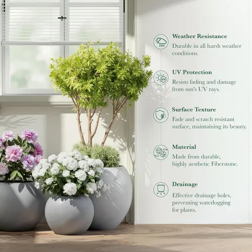 Miniatura 5 de DTY Fiberstone - Maceta tipo globo para interiores y exteriores, maceta esférica ligera para olivo, Monstera y palma, piedra de fibra de vidrio