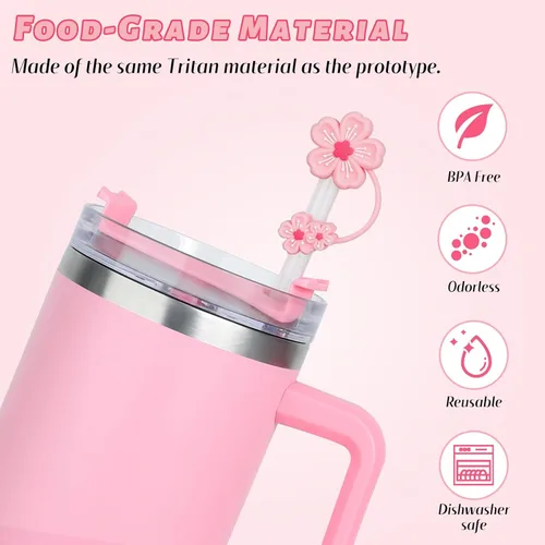 Miniatura 2 de Fundas de popote de flores moradas para accesorios de copa Stanley, adorno de popote de silicona para Stanley Cup de 30 y 40 onzas, 0.394 in, 0.4