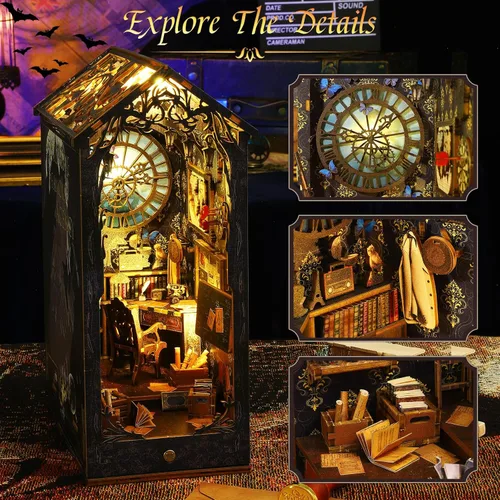 Miniatura 3 de Sutinban Kit de rincón de libros, rompecabezas de madera 3D, decoración de estantería con luz LED, gran regalo para adolescentes y adultos, kit