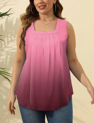 Miniatura 165 de Saloogoe - Camisetas sin mangas veraniegas para mujeres, plisadas con cuello cuadrado y dobladillo curvado, blusas de ajuste holgado con movimiento