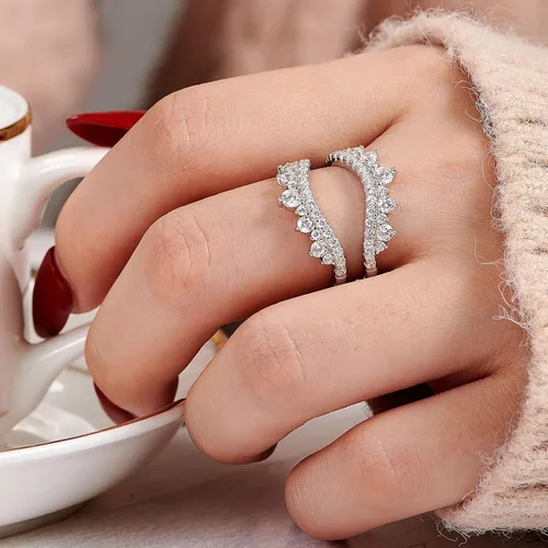 Miniatura 3 de Wuziwen Anillo de boda curvado para mujer, anillo reforzador, protector para anillos de compromiso, plata de ley 925 CZ