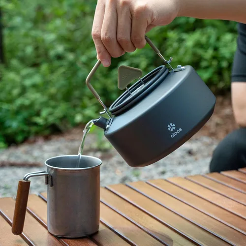 Miniatura 6 de Alocs Hervidor de camping – Mini hervidor de campamento de 1.1 L – Hervidor de té portátil para acampar – Cafetera ligera de aluminio para acampar