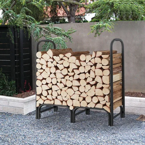Miniatura 8 de Estante de leña de 4 pies resistente para interiores y exteriores, con cubierta, tubo redondo negro