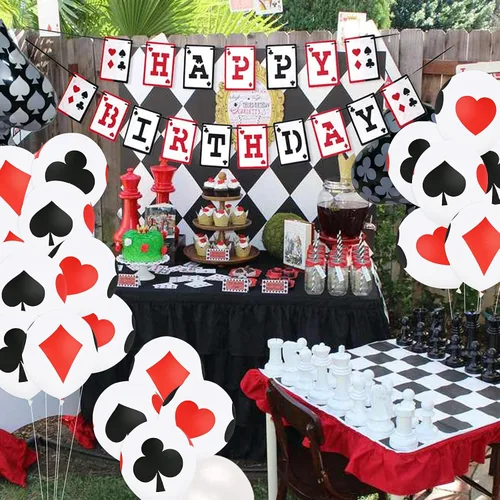 Miniatura 7 de 30 globos de casino para decoración de póquer, globos de 12 pulgadas, globos de látex para decoración de fiesta de cumpleaños de póquer de casino