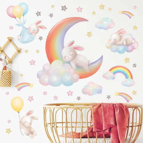 Miniatura 8 de DECOWALL Calcomanías de pared Dream Big Little One – Calcomanías de pared de luna y estrellas de elefante, despegar y pegar, extraíble, decoración