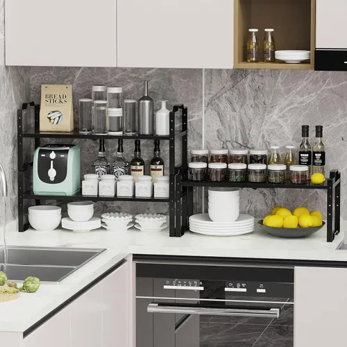 Miniatura 2 de Jojocross Estante expandible para organizador de gabinete, ajustable, apilable, especiero en la cocina y el baño, para encimera, armario, 2
