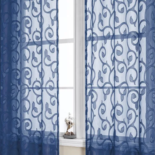 Miniatura 92 de OWENIE Furman - Juego de 2 paneles de cortinas traslúcidas negras de 24 pulgadas de largo, cortinas semitransparentes de jacquard ligeras y aireadas