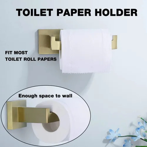 Miniatura 5 de TRUSTMI Juego de accesorios de baño de oro cepillado, juego de 5 piezas de barra de toalla de acero inoxidable de forma cuadrada, 23.6 pulgadas