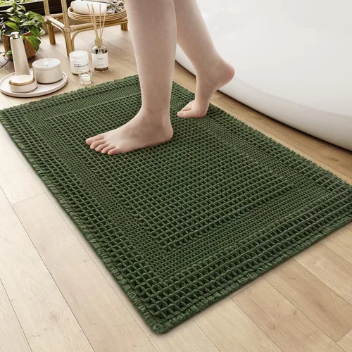AMOAMI Alfombra de Baño con Textura Waffle, Alfombras de Baño Absorbentes para Baño Antideslizantes, Alfombras de Baño Lavables a Máquina con Borlas