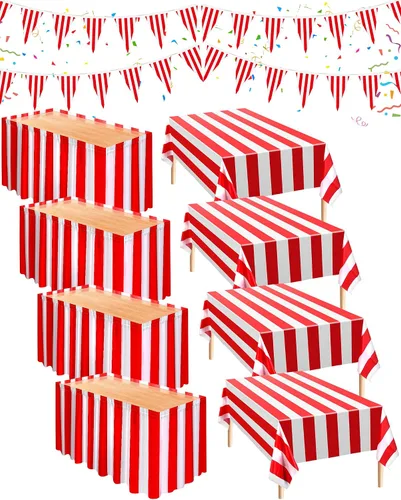 Chumia 10 piezas de decoraciones de fiesta temática de carnaval, decoraciones de circo, faldas de mesa de carnaval, manteles de carnaval, banderines