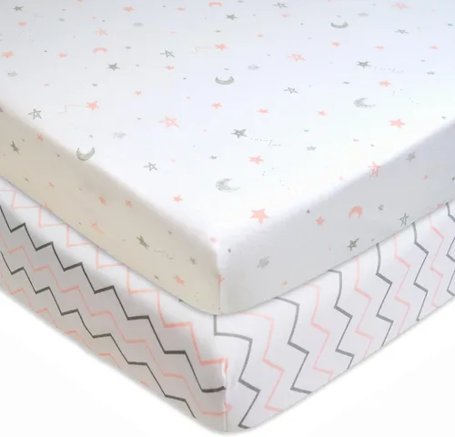 Miniatura 16 de TL Care Paquete de 2 sábanas bajeras ajustables 100% algodón natural de 39 x 27 pulgadas, suaves y transpirables para patio de juegos y colchón