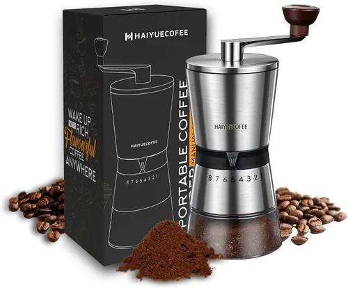 Miniatura 7 de Molinillo de café manual con 6 ajustes de grosor ajustables, molinillo de café con manivela de mano con rebabas de cerámica para granos de expreso
