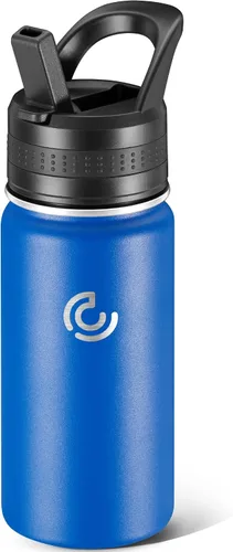 Miniatura 8 de 14 Oz Kids Water Bottle, Stainless Steel Water Bottle with Straws, Leak-Proof, BPA-Free, Insulated Water Bottles for School Boys & Girls Black
