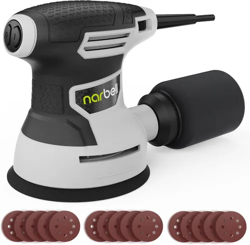 NARBELL Lijadora orbital de 3.0 amperios (360 W), lijadora orbital aleatoria de 14000 RPM con 6 velocidades variables, kit de lijadora eléctrica de
